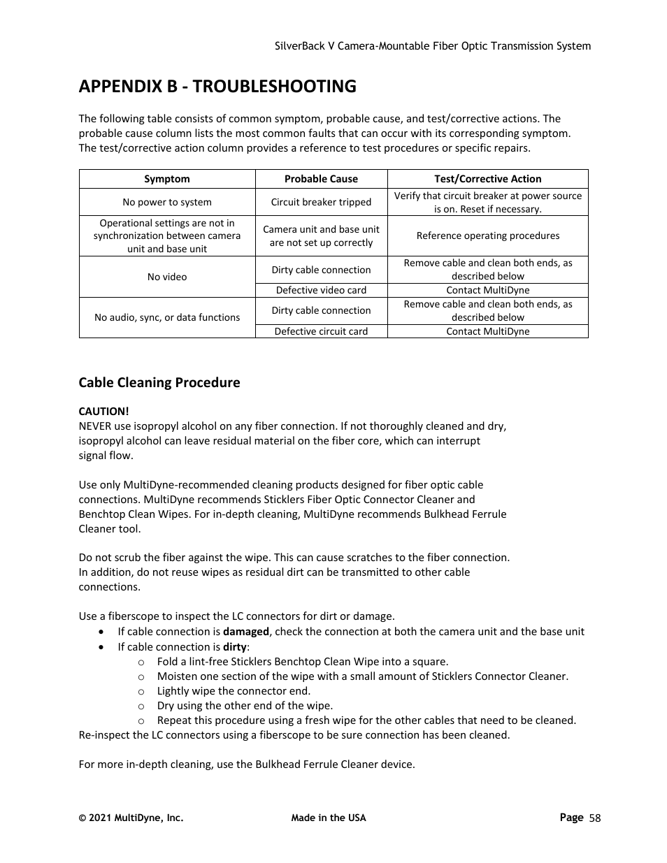 Appendix b - troubleshooting, Cable cleaning procedure | Sony FE 2x Teleconverter User Manual | Page 58 / 64