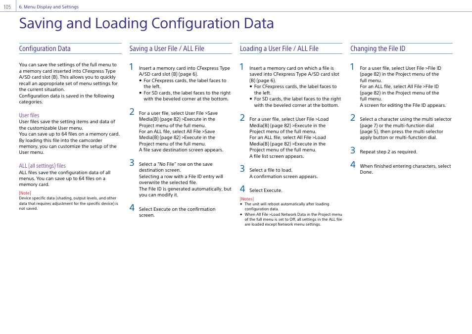 Saving and loading configuration data | Sony DT 11-18mm f/4.5-5.6 Lens User Manual | Page 105 / 134