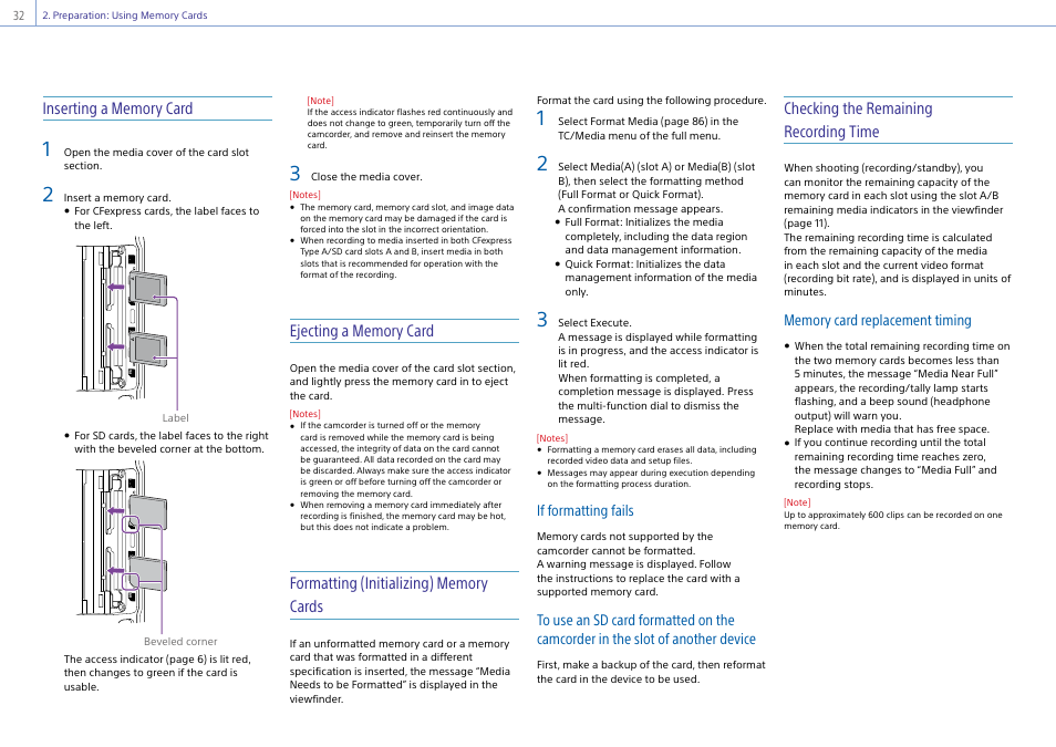 Checking the remaining recording time, If formatting fails | Sony DT 11-18mm f/4.5-5.6 Lens User Manual | Page 32 / 134