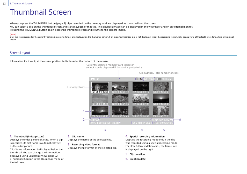 Thumbnail screen, Screen layout | Sony DT 11-18mm f/4.5-5.6 Lens User Manual | Page 63 / 134