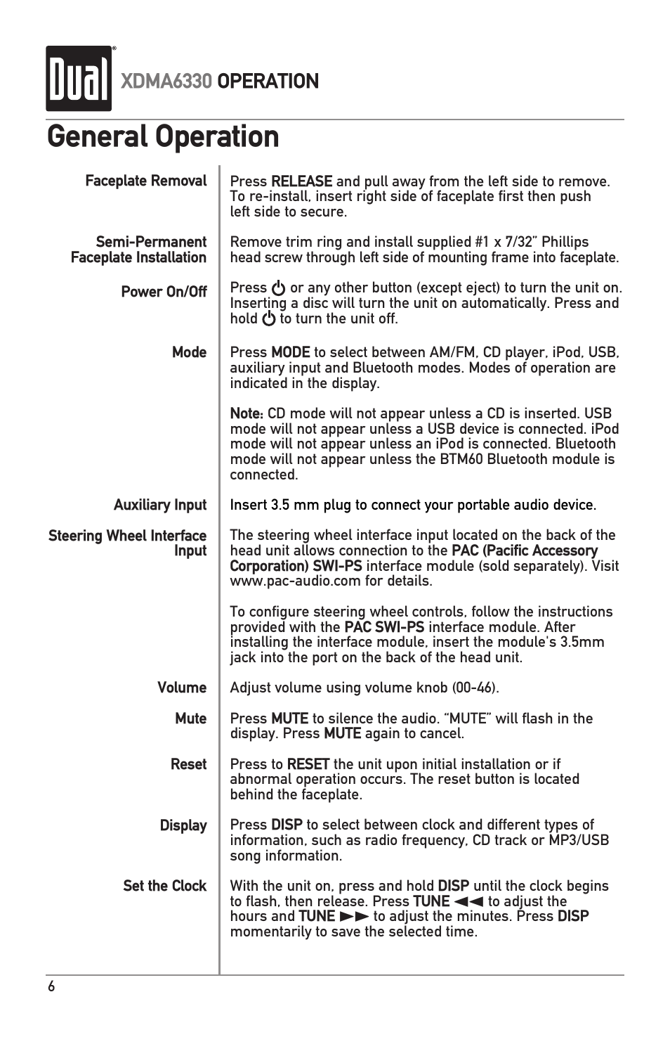 General operation, Xdma6330 operation | Dual XDMA6330 User Manual | Page 6 / 32