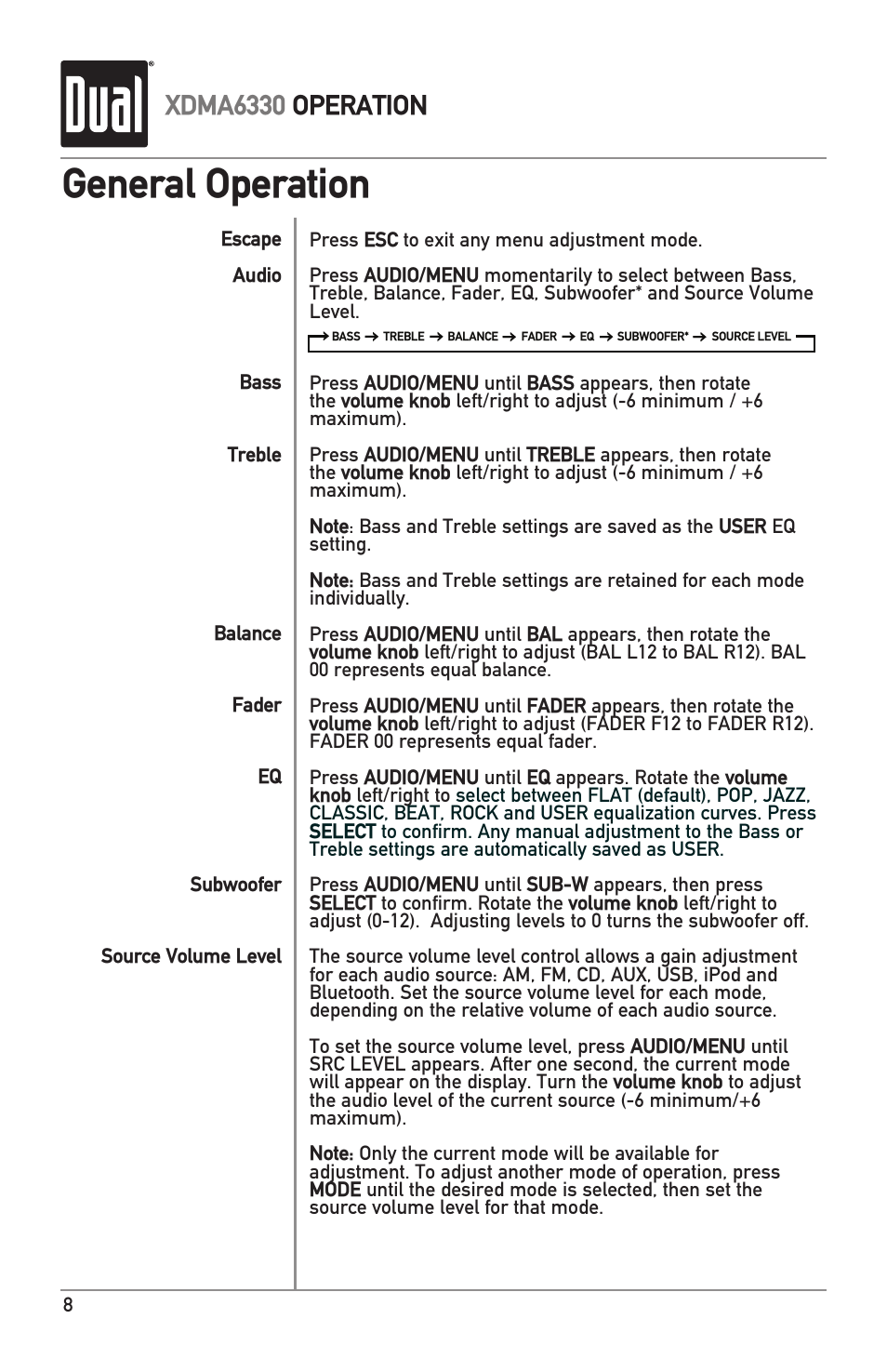 General operation, Xdma6330 operation | Dual XDMA6330 User Manual | Page 8 / 32