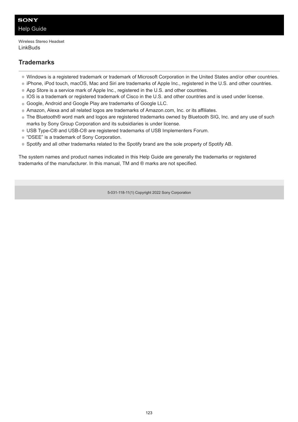 Trademarks | Sony FE 100-400mm f/4.5-5.6 GM OSS Lens User Manual | Page 123 / 147