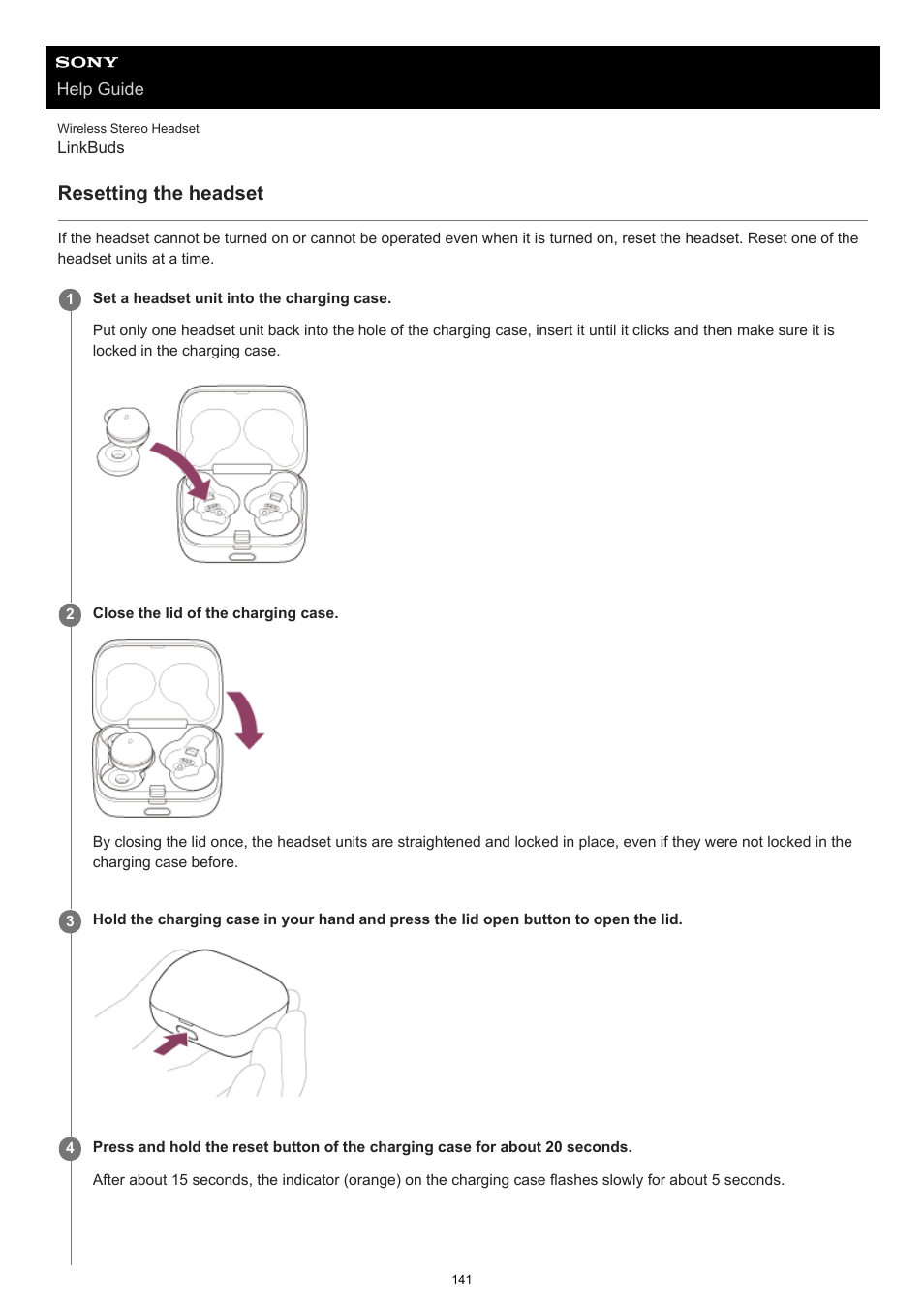 Resetting the headset | Sony FE 100-400mm f/4.5-5.6 GM OSS Lens User Manual | Page 141 / 147