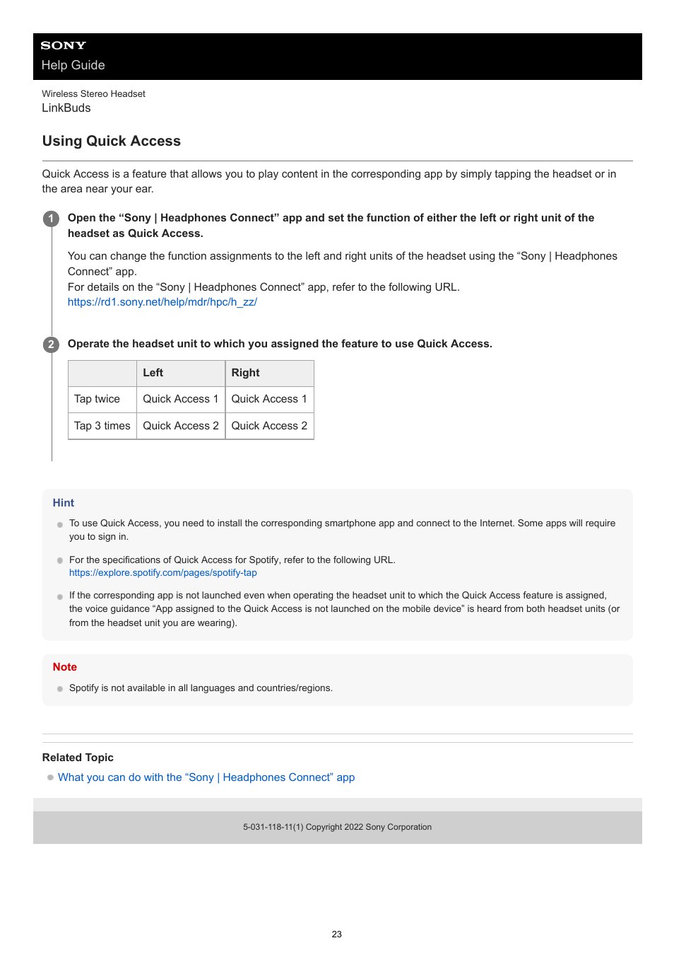 Using quick access | Sony FE 100-400mm f/4.5-5.6 GM OSS Lens User Manual | Page 23 / 147