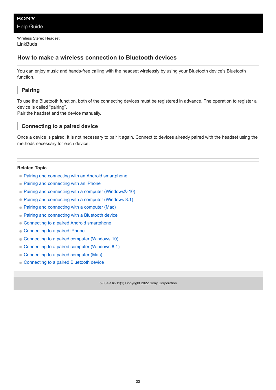 Establishing a bluetooth connection manually | Sony FE 100-400mm f/4.5-5.6 GM OSS Lens User Manual | Page 33 / 147