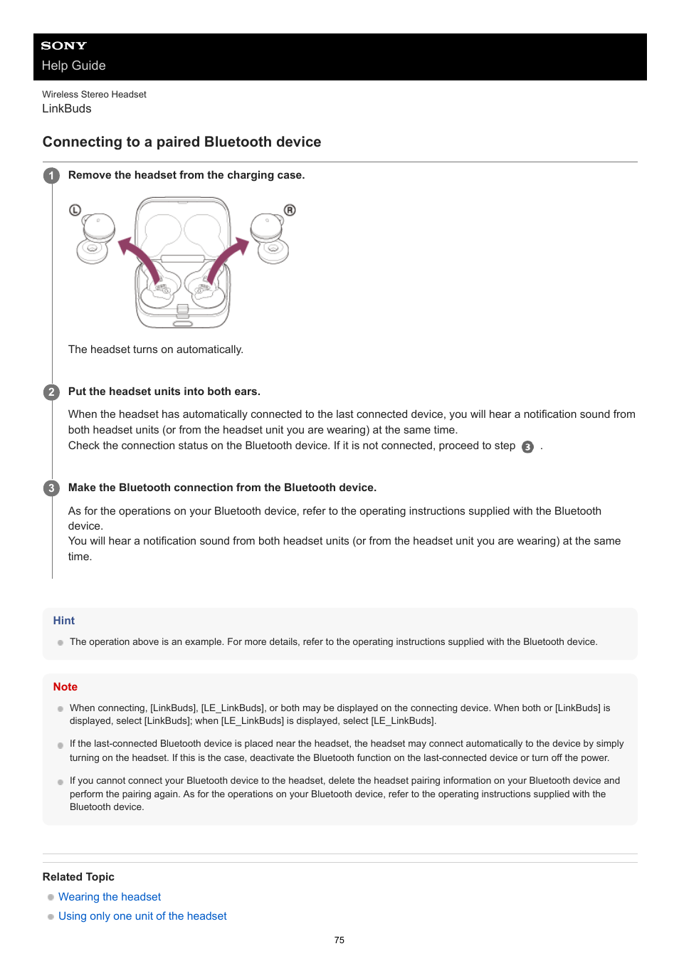 Connecting to a paired bluetooth device, If they are not connected, see | Sony FE 100-400mm f/4.5-5.6 GM OSS Lens User Manual | Page 75 / 147