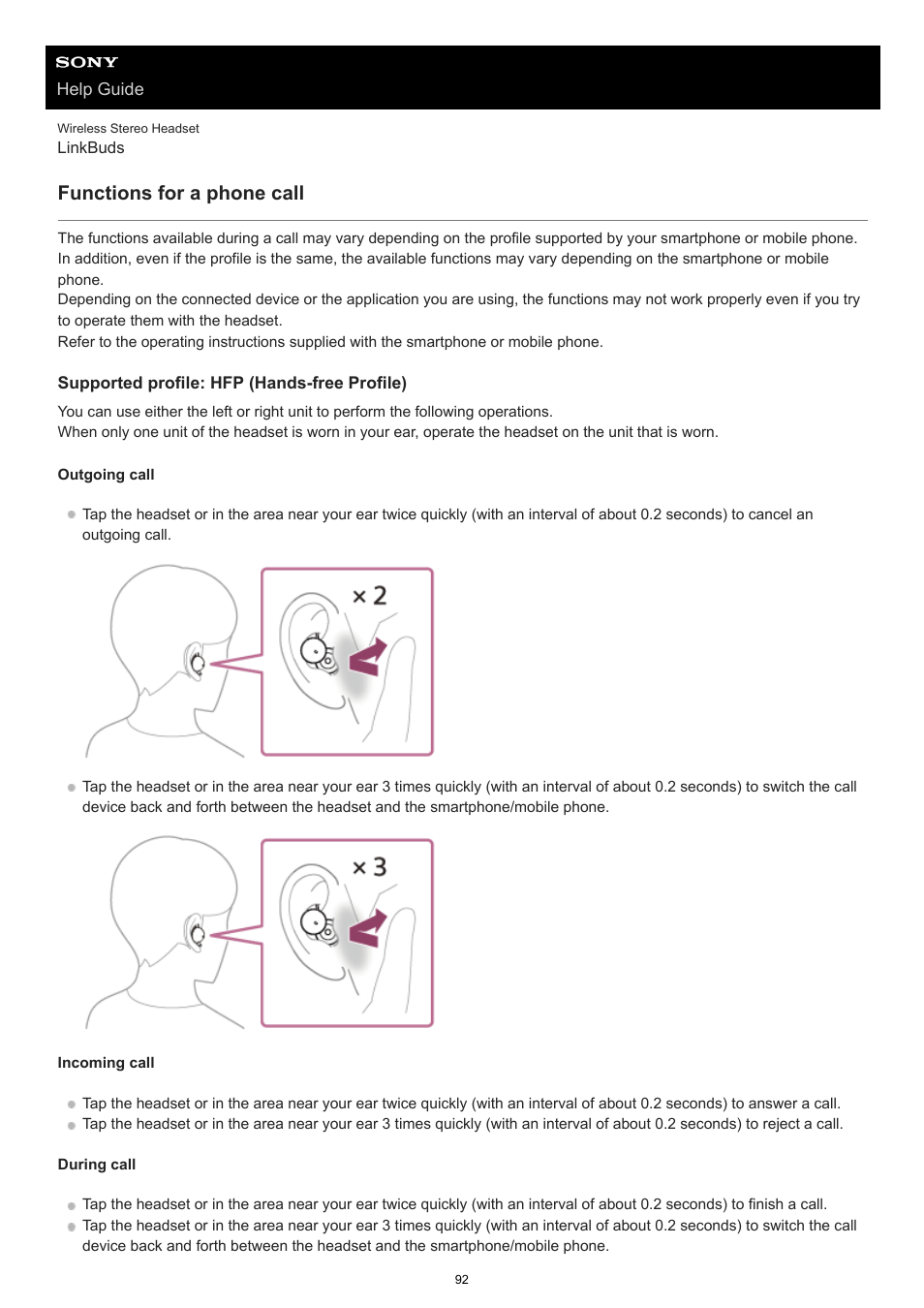 Functions for a phone call | Sony FE 100-400mm f/4.5-5.6 GM OSS Lens User Manual | Page 92 / 147