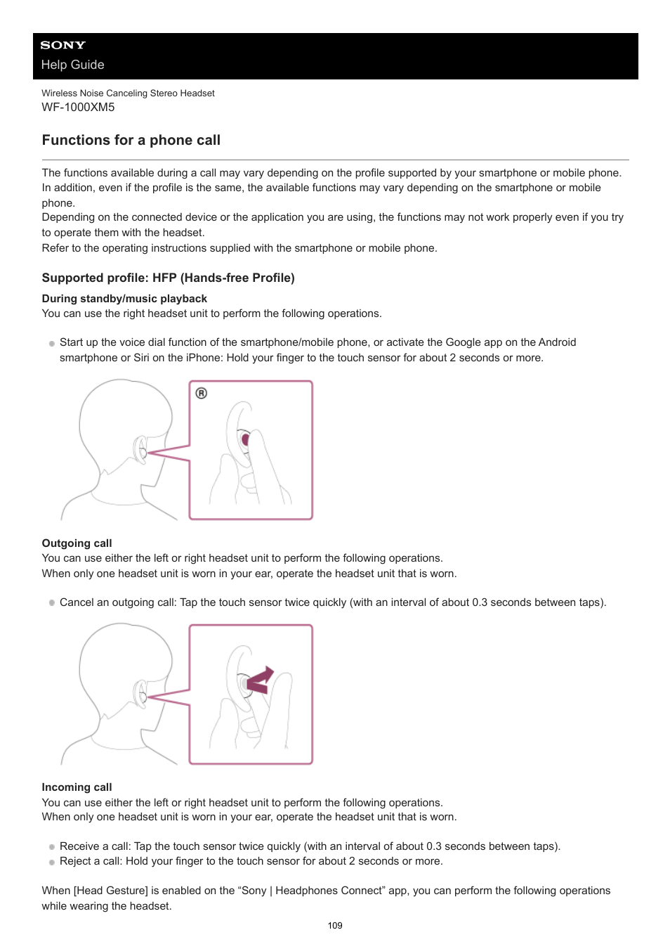 Functions for a phone call | Sony E 55-210mm f/4.5-6.3 OSS Lens (Black) User Manual | Page 109 / 178