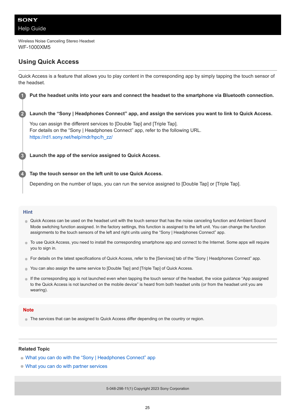 Using quick access | Sony E 55-210mm f/4.5-6.3 OSS Lens (Black) User Manual | Page 25 / 178