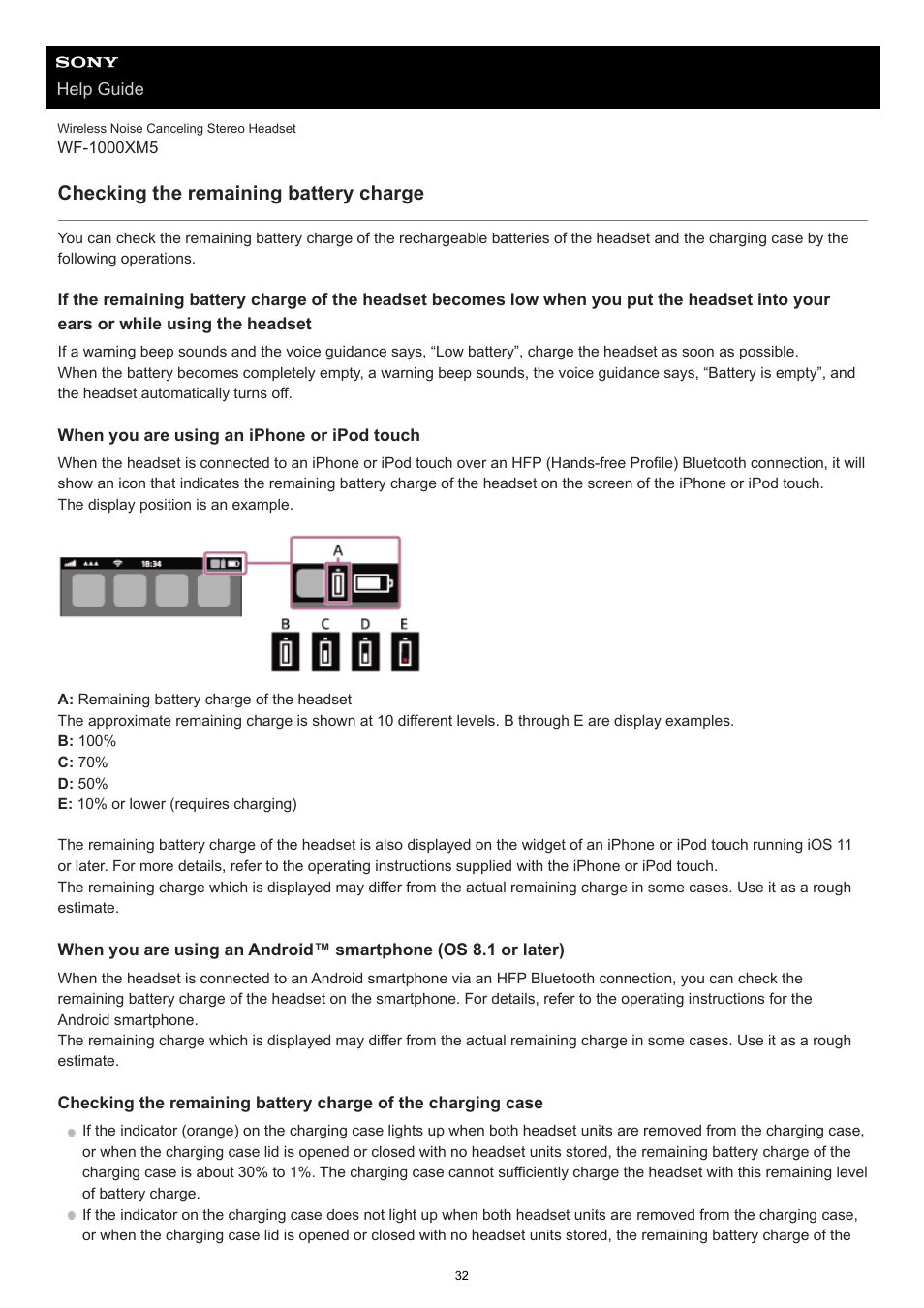 Checking the remaining battery charge | Sony E 55-210mm f/4.5-6.3 OSS Lens (Black) User Manual | Page 32 / 178