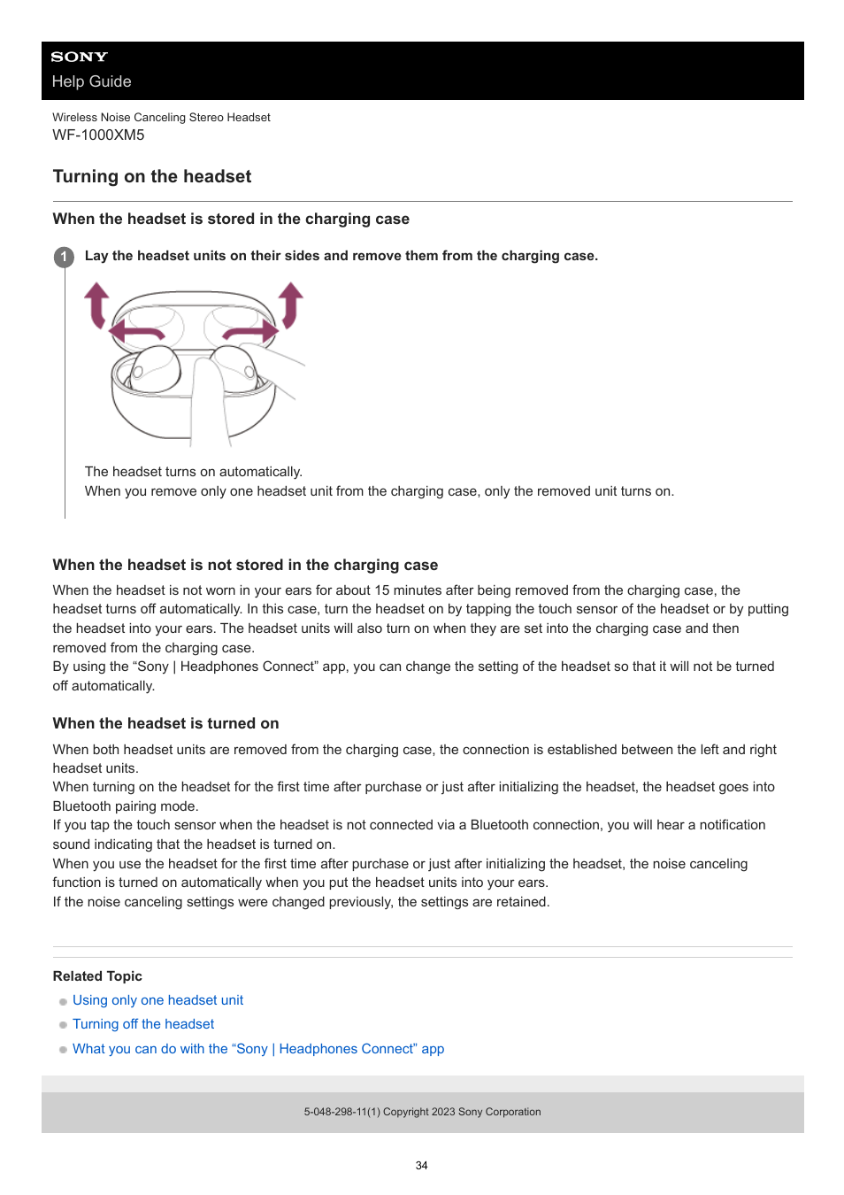 Turning on the headset | Sony E 55-210mm f/4.5-6.3 OSS Lens (Black) User Manual | Page 34 / 178