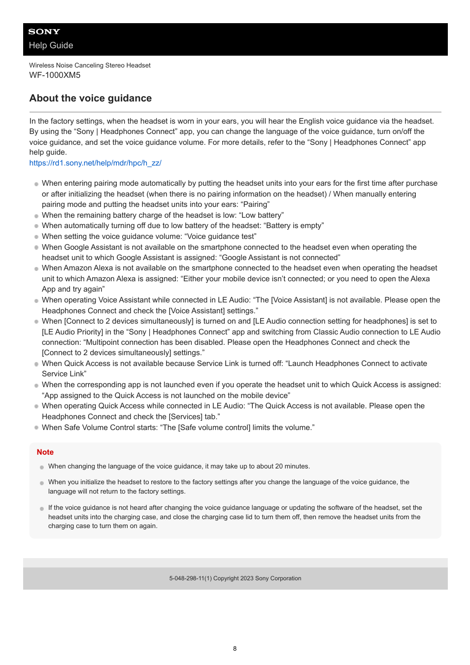 About the voice guidance | Sony E 55-210mm f/4.5-6.3 OSS Lens (Black) User Manual | Page 8 / 178