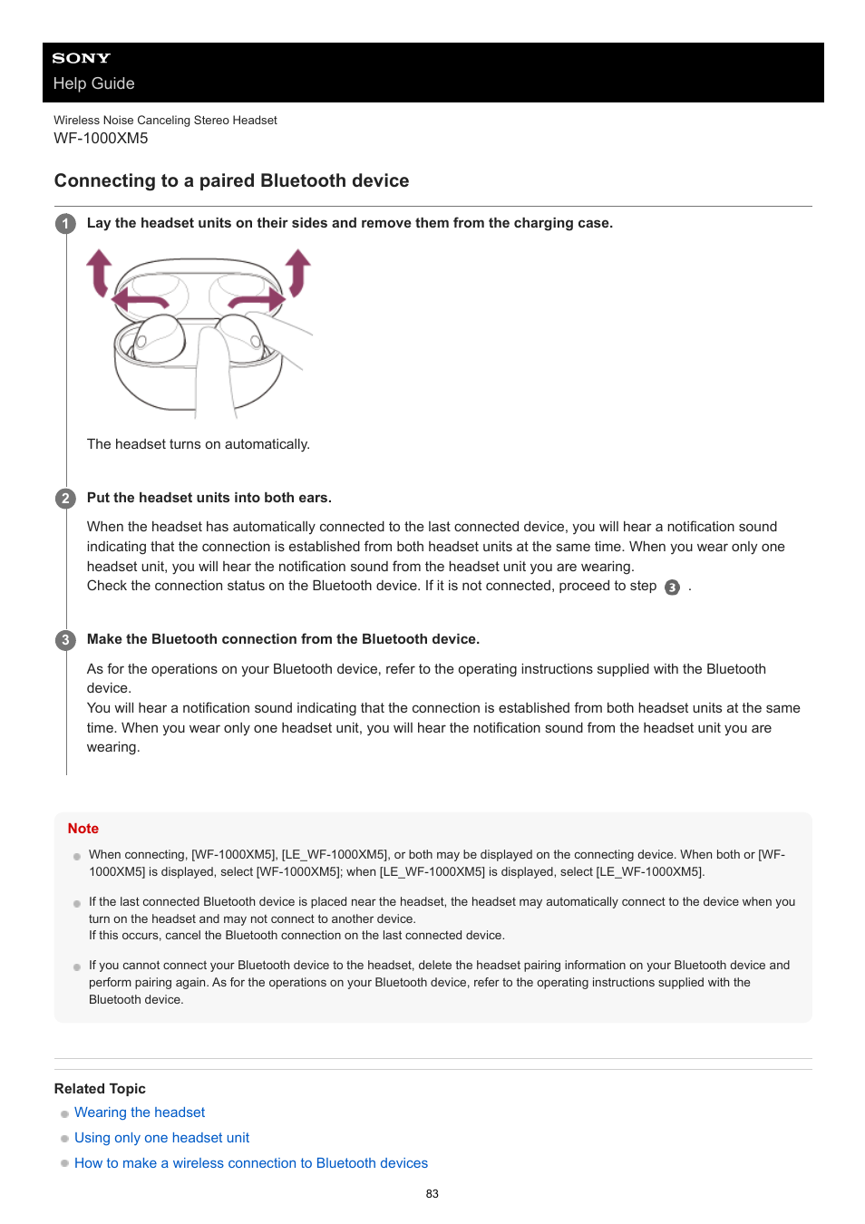 Connecting to a paired bluetooth device, If they are not connected, see | Sony E 55-210mm f/4.5-6.3 OSS Lens (Black) User Manual | Page 83 / 178