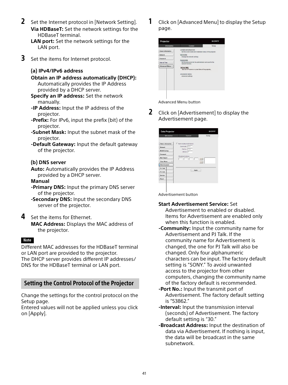Setting the control protocol of the projector, Setting the control protocol of the, Projector | Sony E 15mm f/1.4 G Lens User Manual | Page 41 / 64