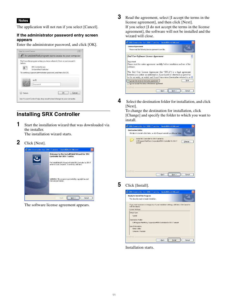 Installing srx controller | Sony FE 70-200mm f/4 G OSS Lens User Manual | Page 11 / 31