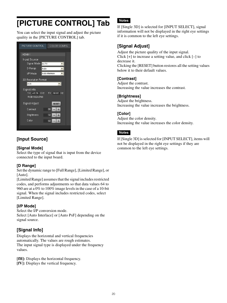 Picture control] tab | Sony FE 70-200mm f/4 G OSS Lens User Manual | Page 20 / 31