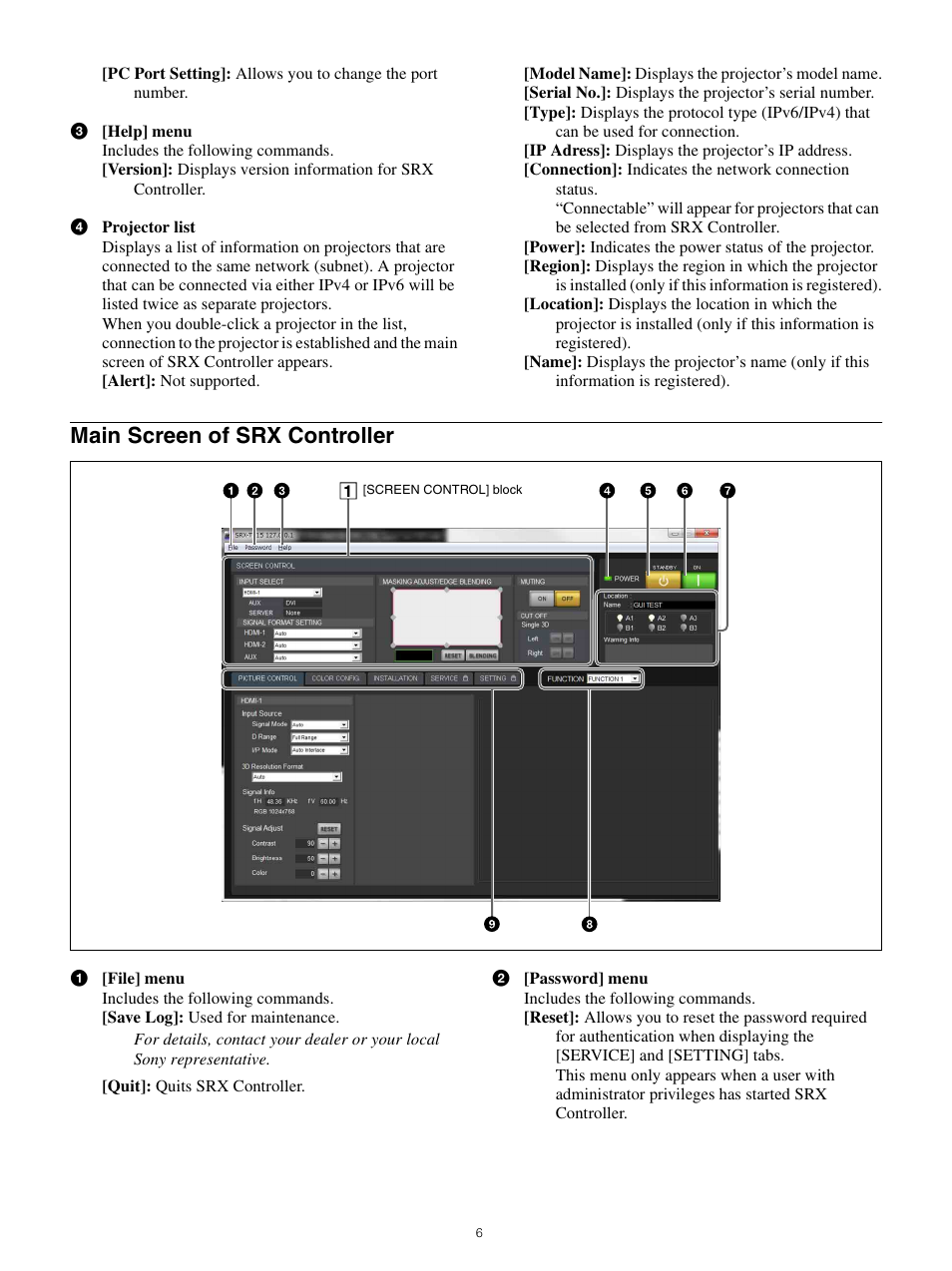 Main screen of srx controller | Sony FE 70-200mm f/4 G OSS Lens User Manual | Page 6 / 31