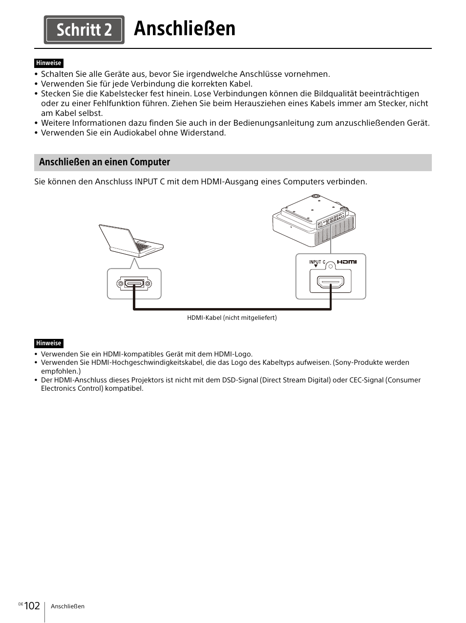 Anschließen, Anschließen an einen computer, Seite 102 | Schritt 2 | Sony E 30mm f/3.5 Macro Lens User Manual | Page 102 / 135