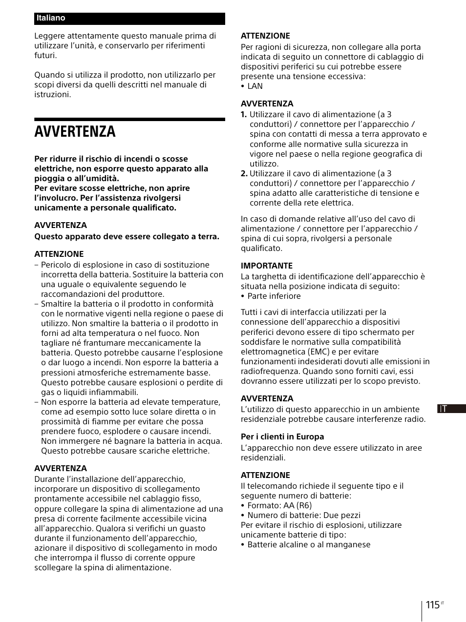 Avvertenza | Sony E 30mm f/3.5 Macro Lens User Manual | Page 115 / 135