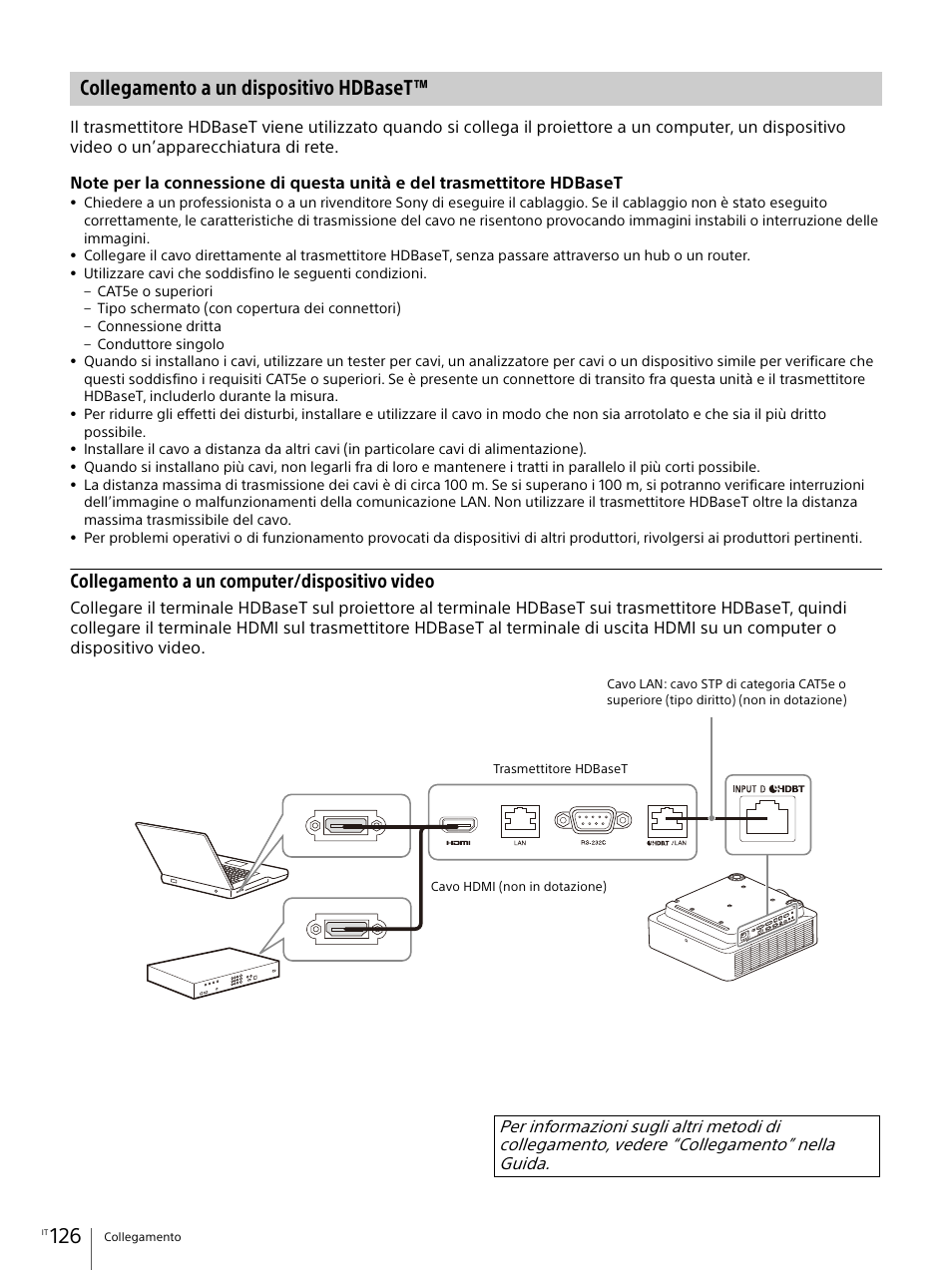 Collegamento a un dispositivo hdbaset, Collegamento a un computer/dispositivo video | Sony E 30mm f/3.5 Macro Lens User Manual | Page 126 / 135