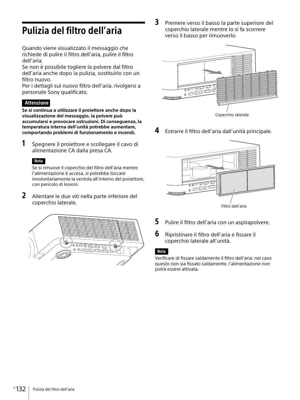 Pulizia del filtro dell’aria | Sony E 30mm f/3.5 Macro Lens User Manual | Page 132 / 135