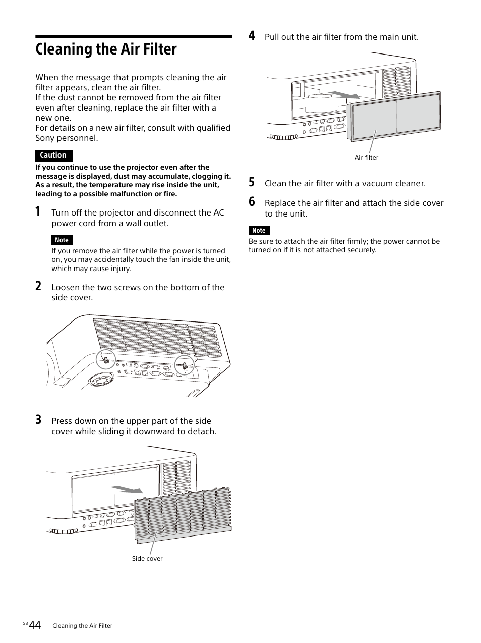 Cleaning the air filter | Sony E 30mm f/3.5 Macro Lens User Manual | Page 44 / 135