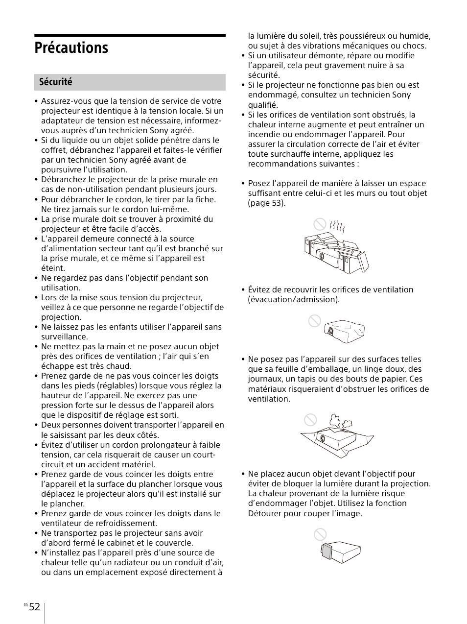 Précautions, Sécurité | Sony E 30mm f/3.5 Macro Lens User Manual | Page 52 / 135