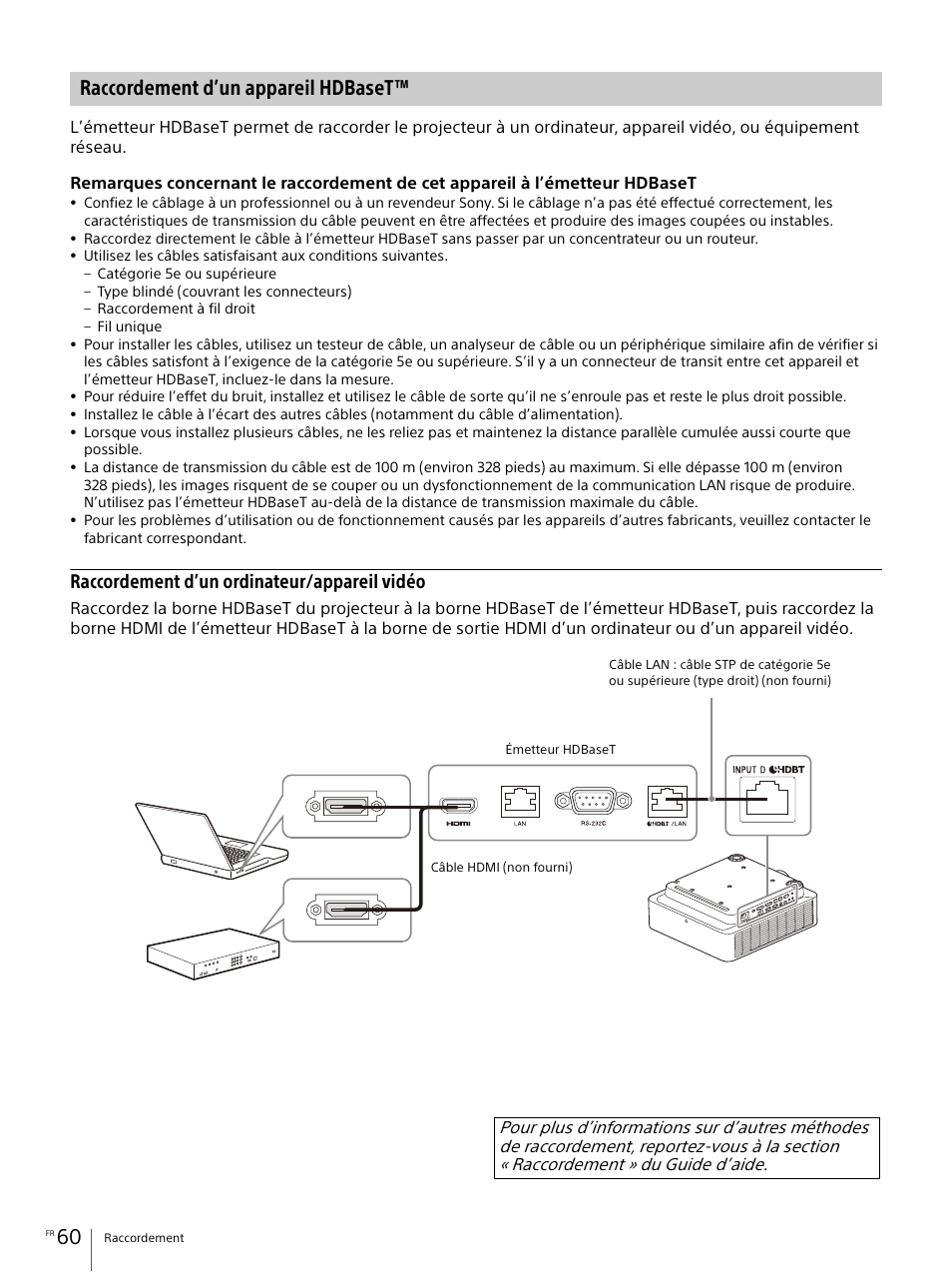 Raccordement d’un appareil hdbaset, Raccordement d’un ordinateur/appareil vidéo | Sony E 30mm f/3.5 Macro Lens User Manual | Page 60 / 135