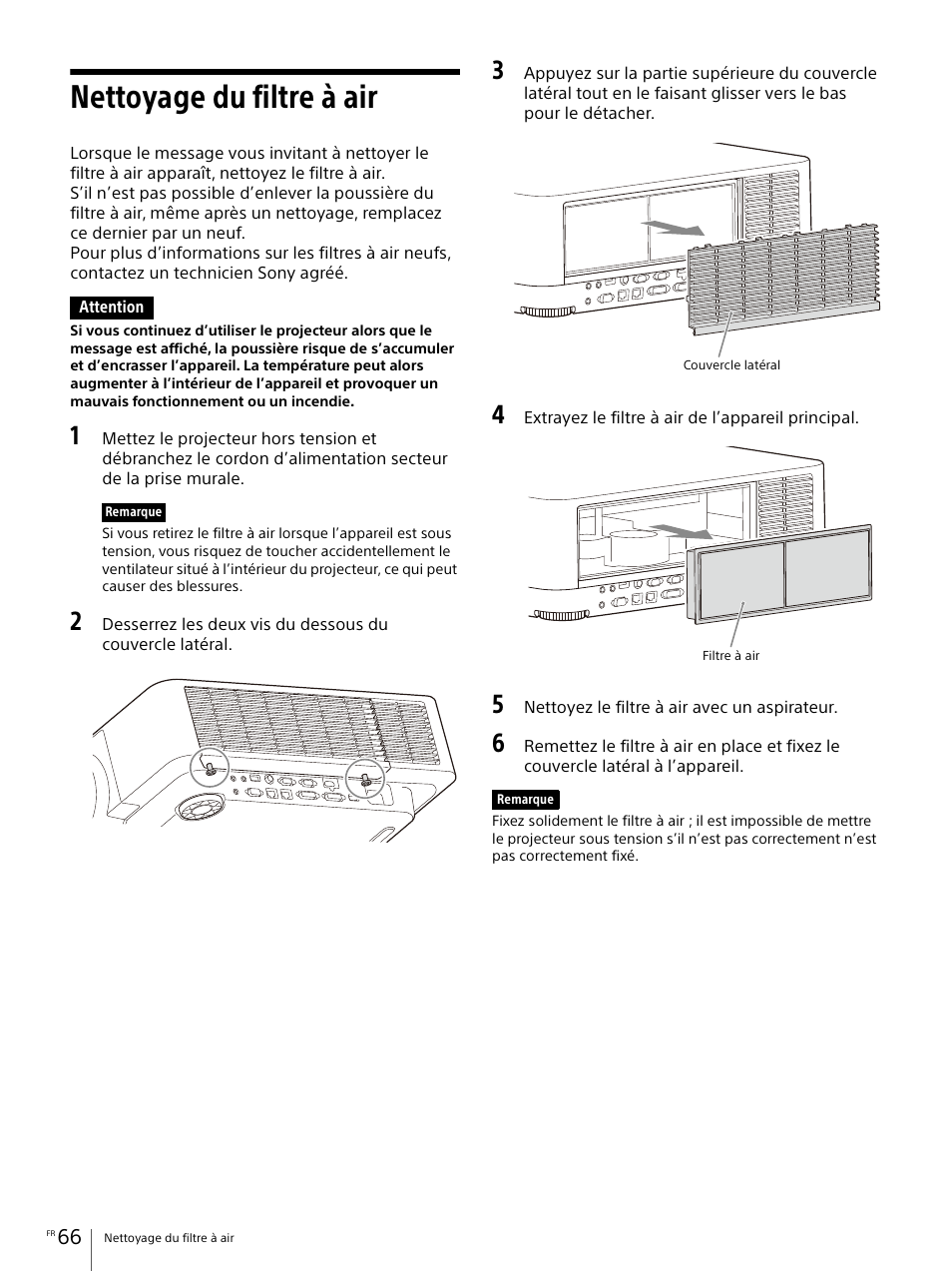 Nettoyage du filtre à air | Sony E 30mm f/3.5 Macro Lens User Manual | Page 66 / 135