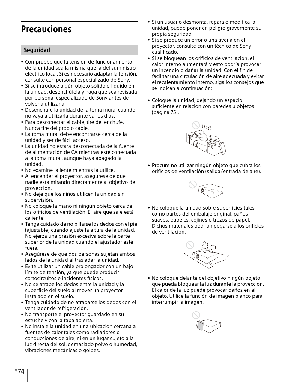 Precauciones, Seguridad | Sony E 30mm f/3.5 Macro Lens User Manual | Page 74 / 135