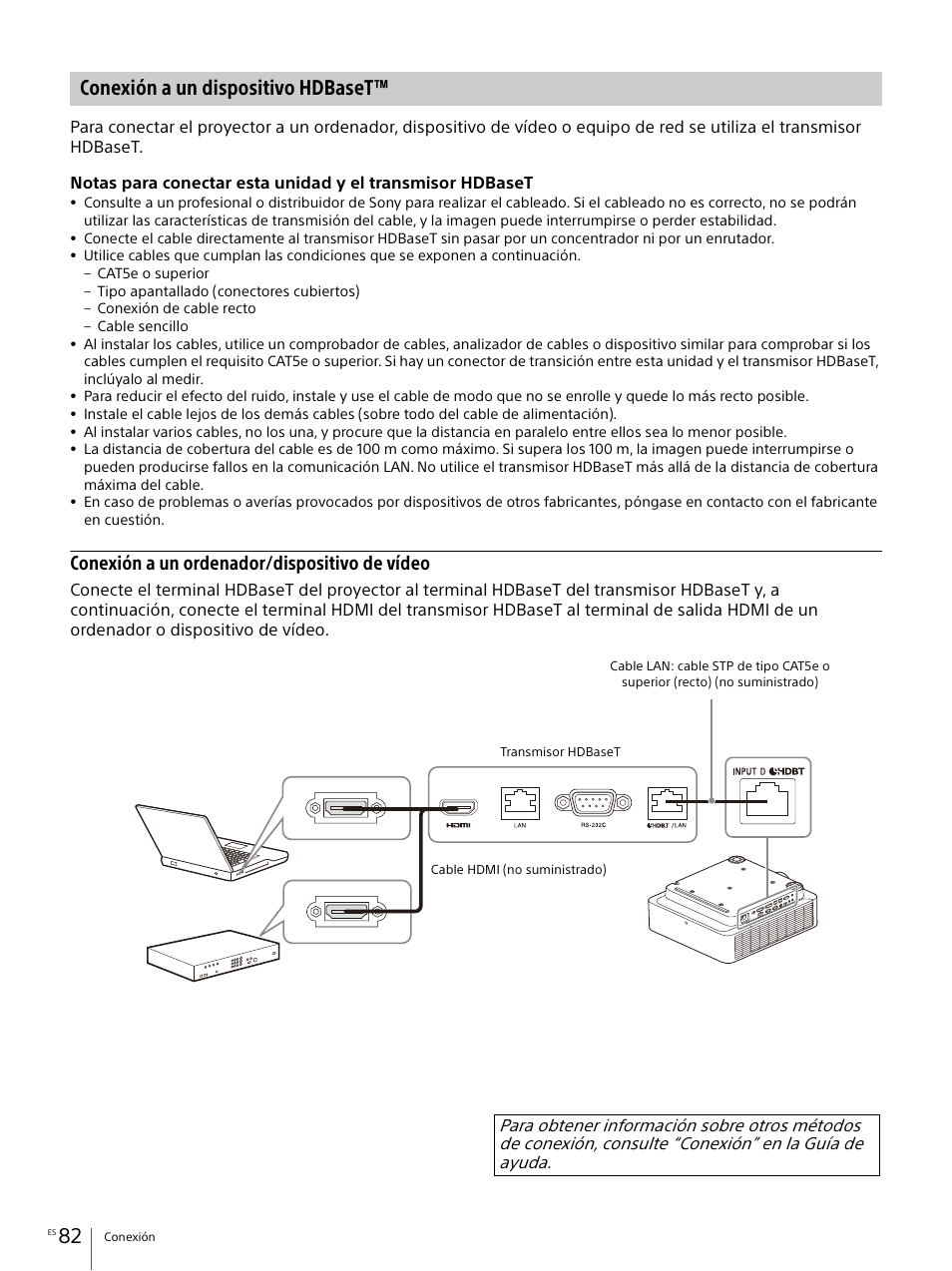 Conexión a un dispositivo hdbaset, Conexión a un ordenador/dispositivo de vídeo | Sony E 30mm f/3.5 Macro Lens User Manual | Page 82 / 135