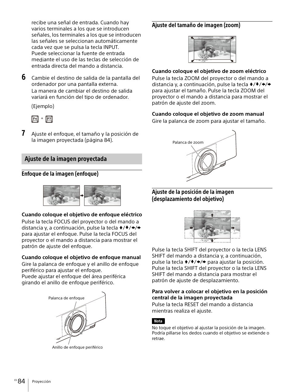 Ajuste de la imagen proyectada | Sony E 30mm f/3.5 Macro Lens User Manual | Page 84 / 135