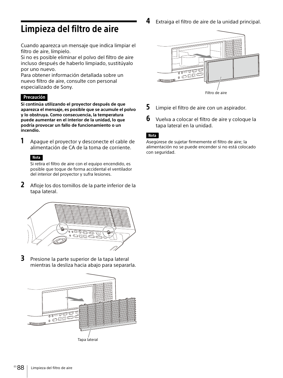 Limpieza del filtro de aire | Sony E 30mm f/3.5 Macro Lens User Manual | Page 88 / 135