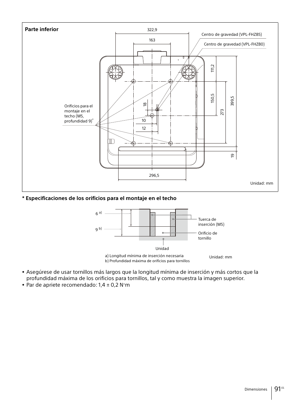 Par de apriete recomendado: 1,4 ± 0,2 n  m, Parte inferior | Sony E 30mm f/3.5 Macro Lens User Manual | Page 91 / 135