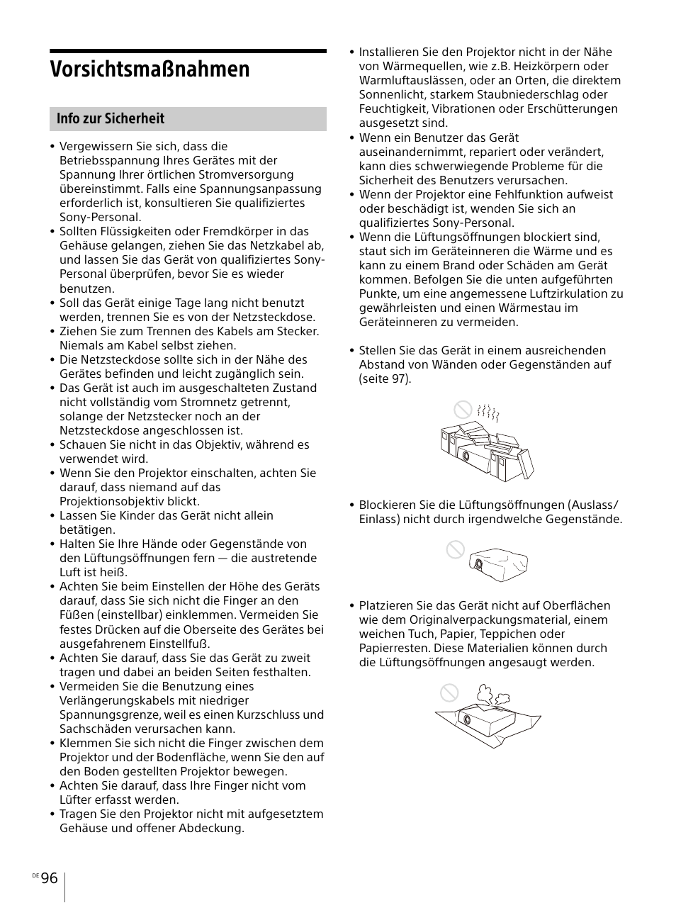 Vorsichtsmaßnahmen, Info zur sicherheit | Sony E 30mm f/3.5 Macro Lens User Manual | Page 96 / 135