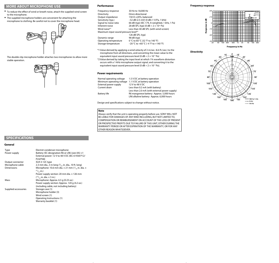 Specifications, More about microphone use | Sony E 10-20mm f/4 PZ G Lens User Manual | Page 2 / 2