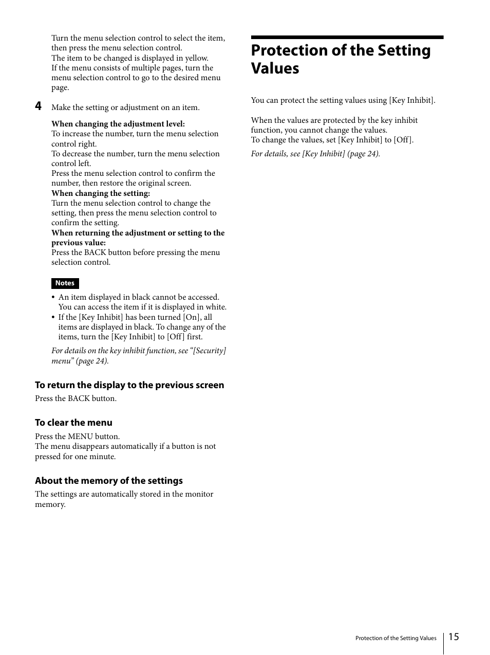 Protection of the setting values | Sony E 50mm f/1.8 OSS Lens (Black) User Manual | Page 15 / 29