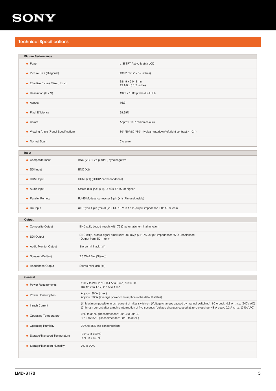 Technical specifications | Sony E 35mm f/1.8 OSS Lens User Manual | Page 5 / 6