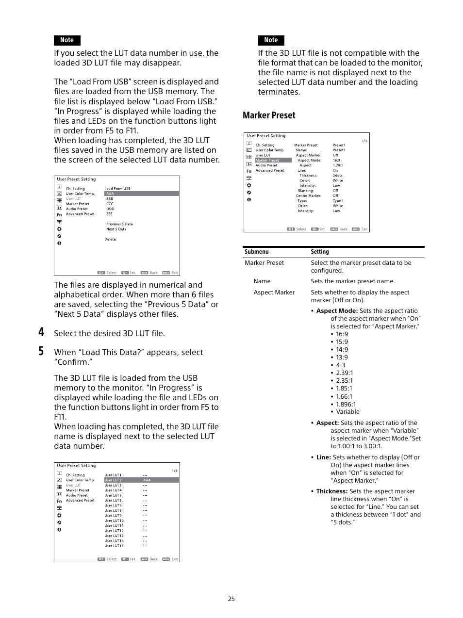 Marker preset, Select the desired 3d lut file | Sony Planar T* FE 50mm f/1.4 ZA Lens User Manual | Page 25 / 55