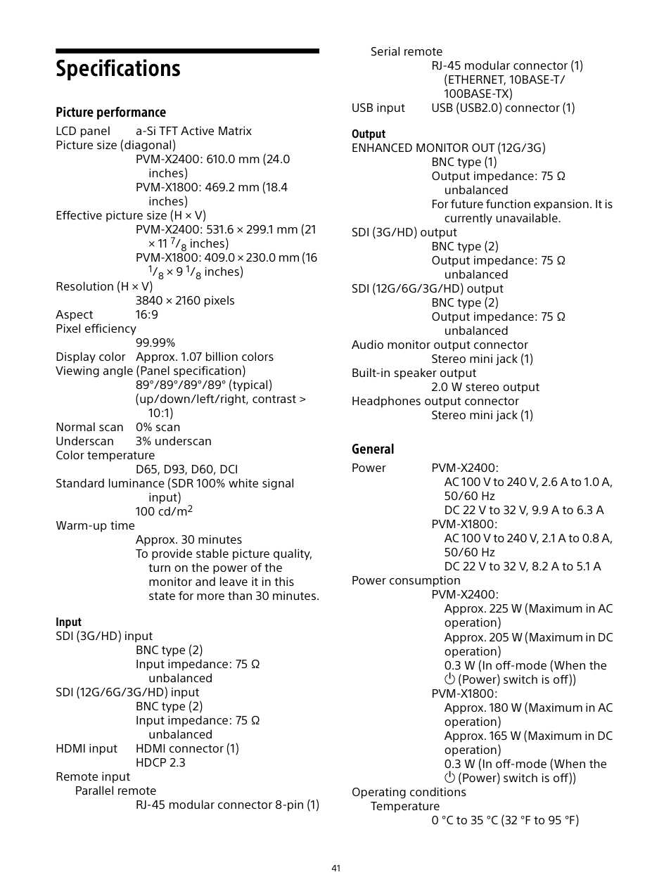 Specifications | Sony Planar T* FE 50mm f/1.4 ZA Lens User Manual | Page 41 / 55