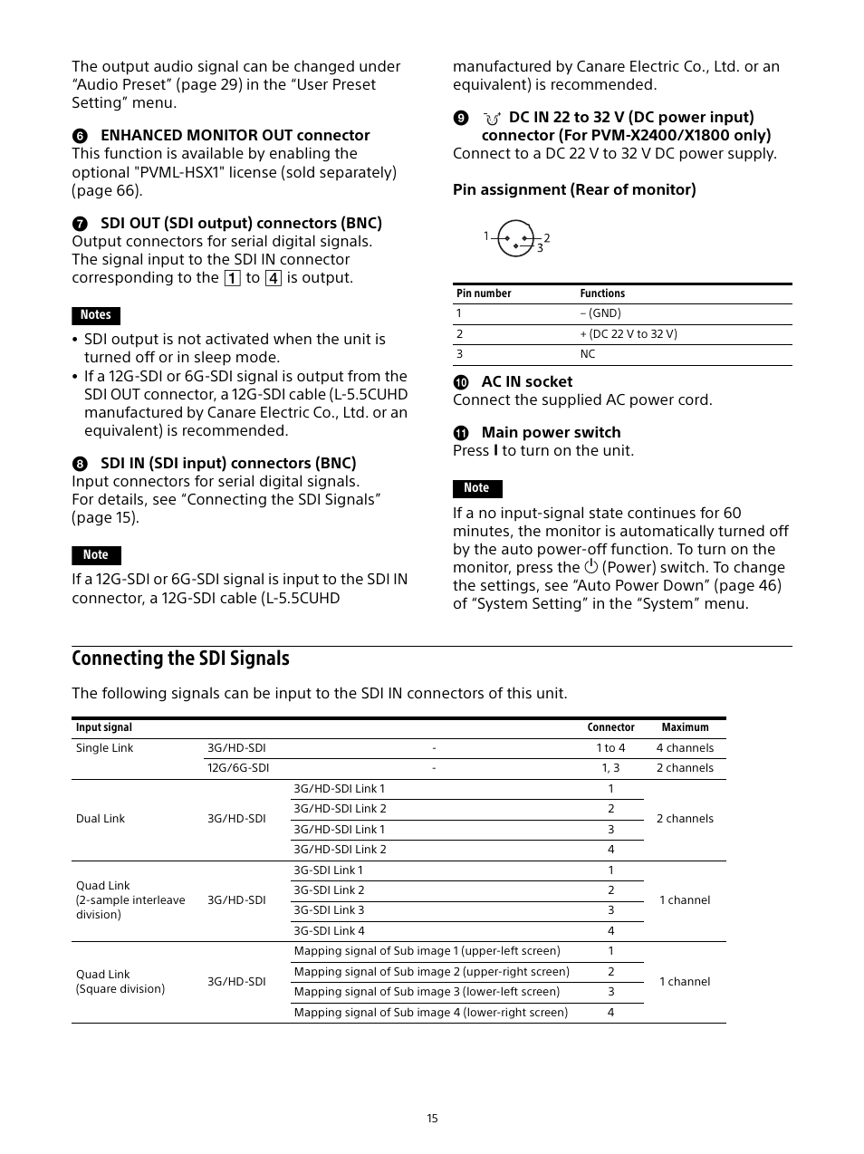 Connecting the sdi signals | Sony E 16mm f/2.8 Lens User Manual | Page 15 / 86