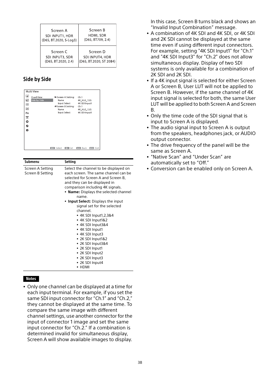 Side by side, Conversion can be enabled only on screen a | Sony E 16mm f/2.8 Lens User Manual | Page 38 / 86