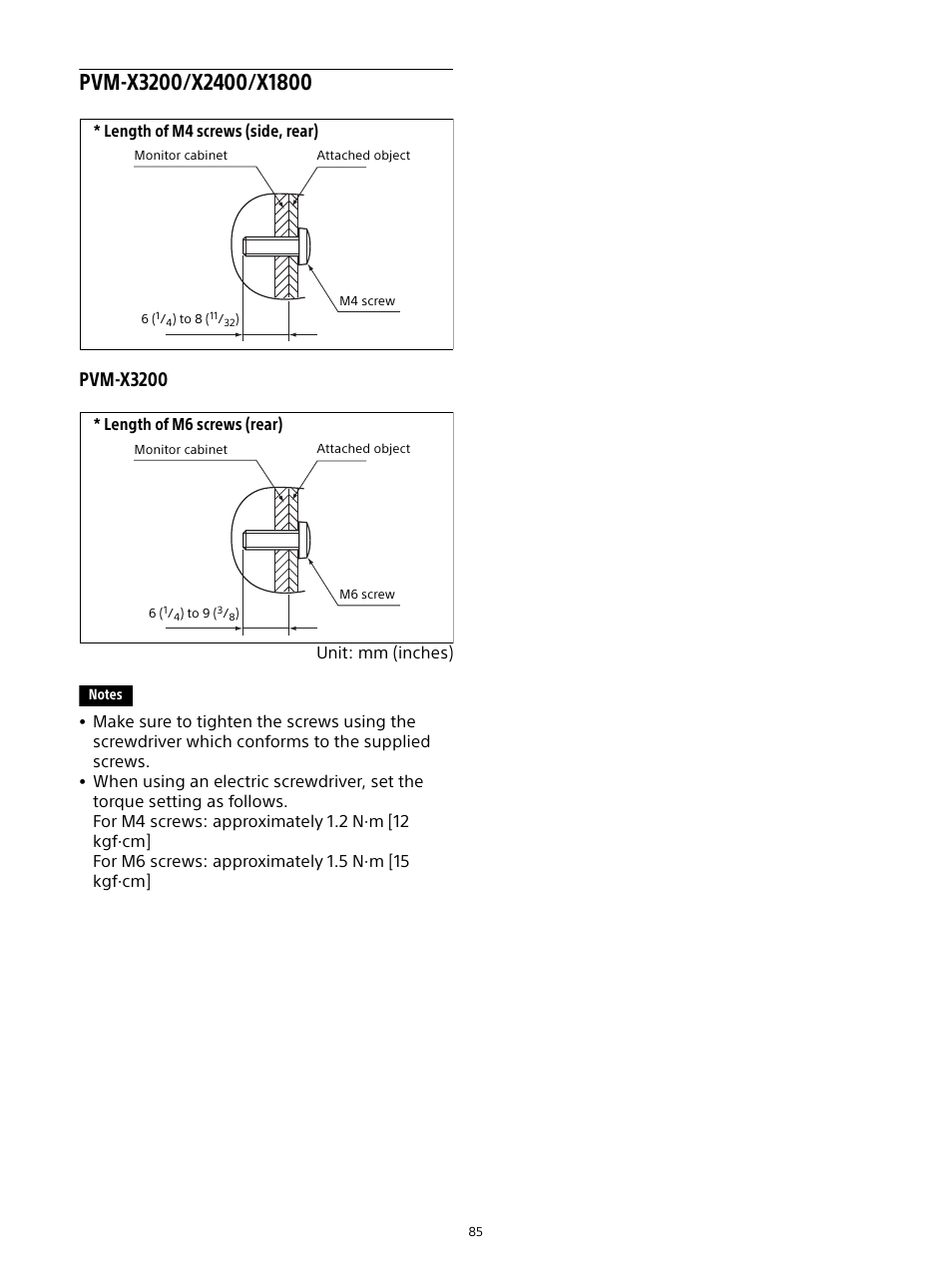 Pvm-x3200/x2400/x1800, Pvm-x3200 | Sony E 16mm f/2.8 Lens User Manual | Page 85 / 86