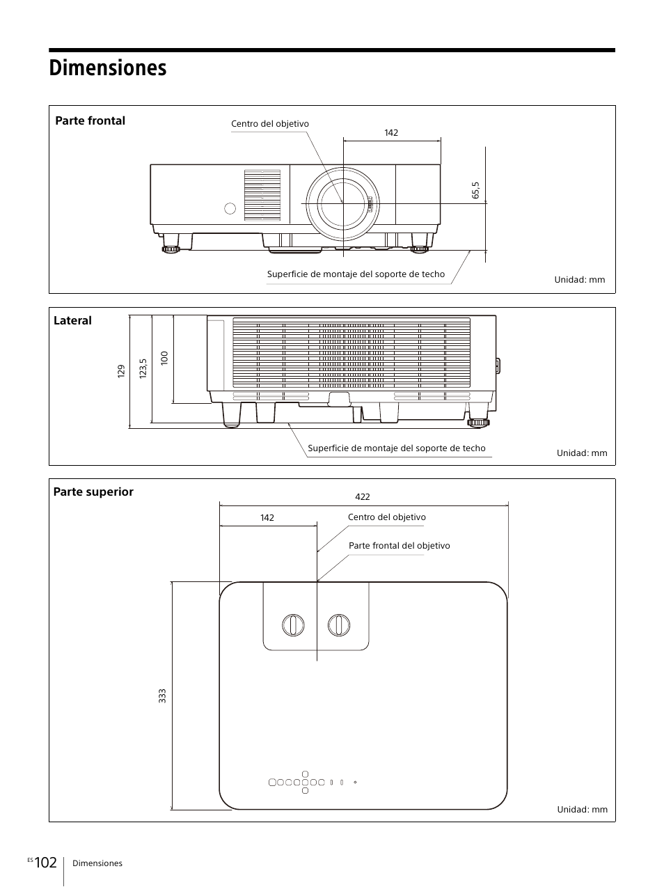 Dimensiones | Sony Vario-Tessar T* E 16-70mm f/4 ZA OSS Lens User Manual | Page 102 / 155