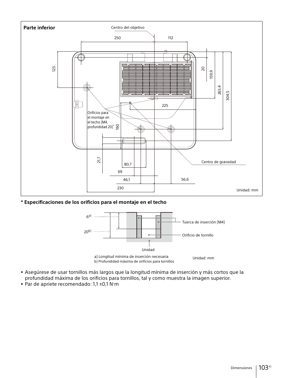 Par de apriete recomendado: 1,1 ±0,1 n, Parte inferior | Sony Vario-Tessar T* E 16-70mm f/4 ZA OSS Lens User Manual | Page 103 / 155