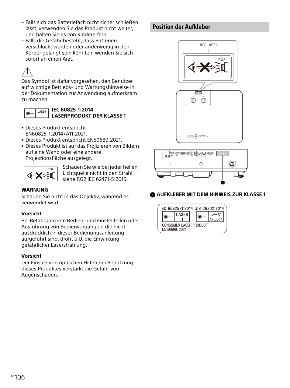 Position der aufkleber | Sony Vario-Tessar T* E 16-70mm f/4 ZA OSS Lens User Manual | Page 106 / 155