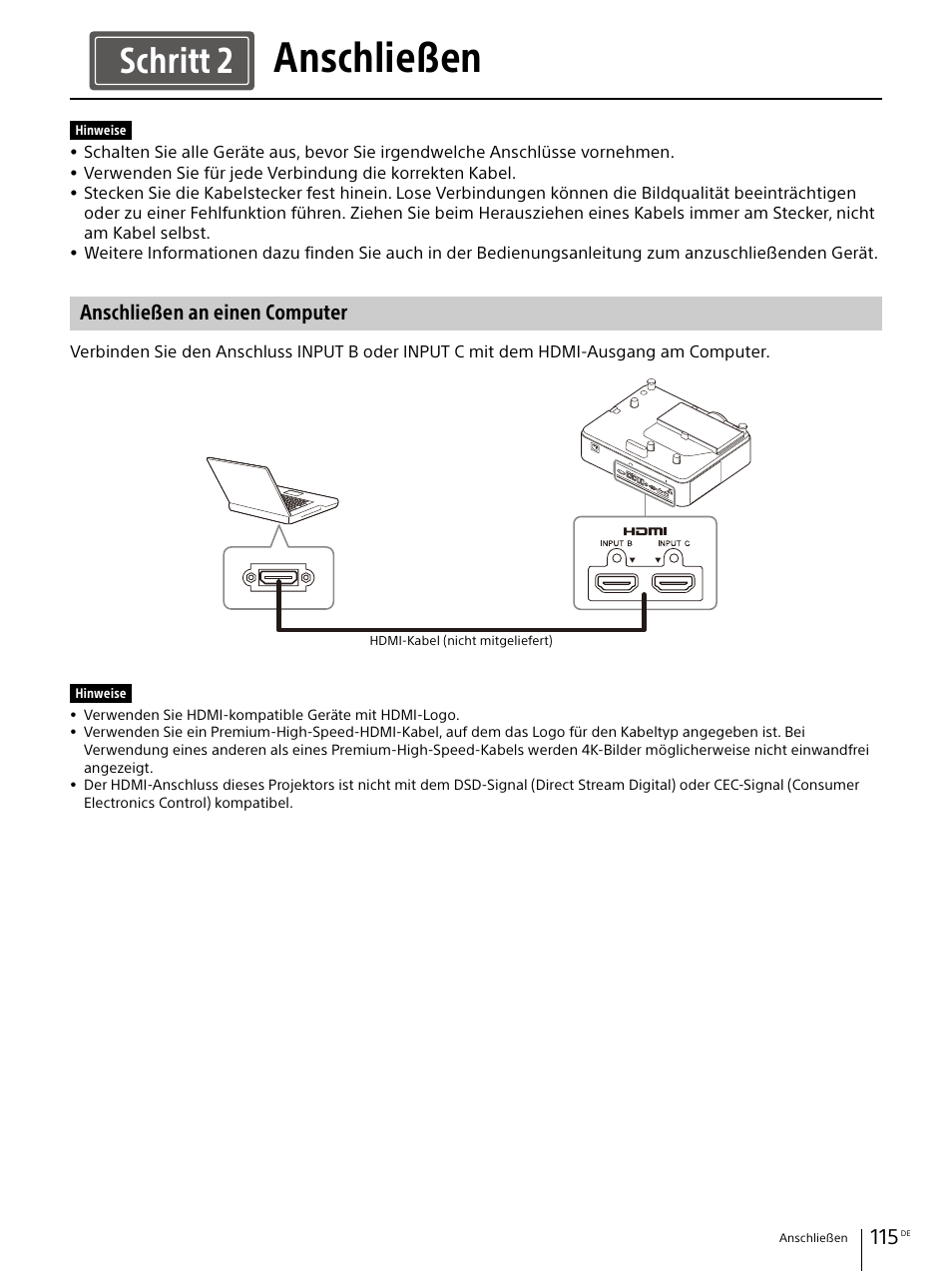 Anschließen, Anschließen an einen computer, Seite 115 | Schritt 2 | Sony Vario-Tessar T* E 16-70mm f/4 ZA OSS Lens User Manual | Page 115 / 155