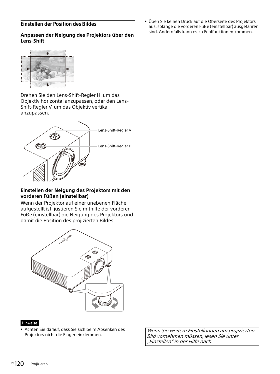 Einstellen der position des bildes | Sony Vario-Tessar T* E 16-70mm f/4 ZA OSS Lens User Manual | Page 120 / 155