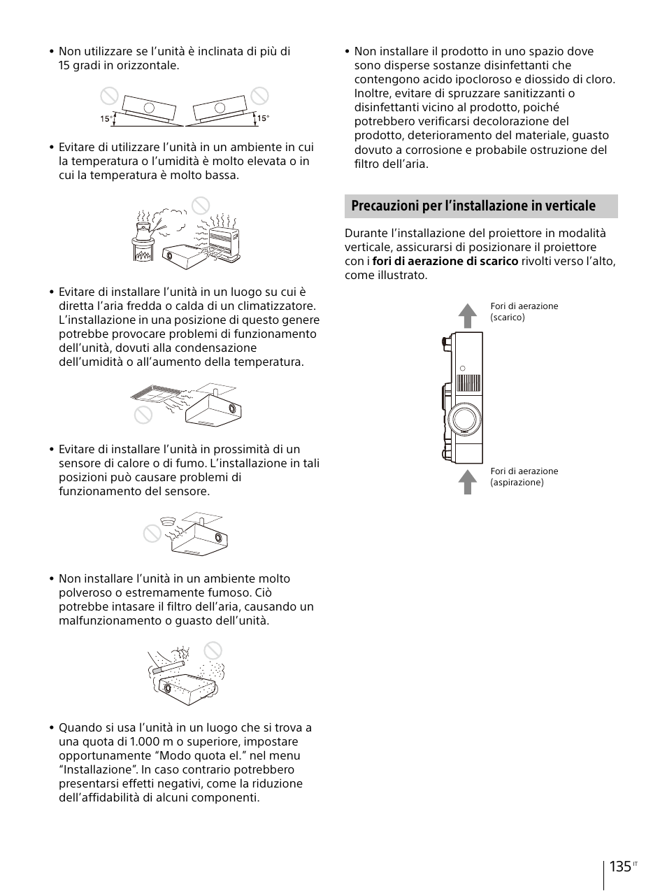 Precauzioni per l’installazione in verticale | Sony Vario-Tessar T* E 16-70mm f/4 ZA OSS Lens User Manual | Page 135 / 155